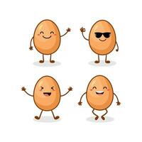 Cute happy chicken egg cartoon character set vector