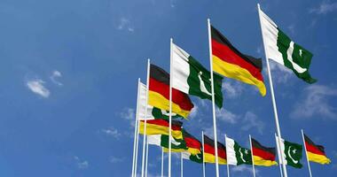 Pakistan and Germany Flags Waving Together in the Sky, Seamless Loop in Wind, Space on Left Side for Design or Information, 3D Rendering video