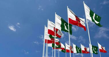 Pakistan and Gibraltar Flags Waving Together in the Sky, Seamless Loop in Wind, Space on Left Side for Design or Information, 3D Rendering video