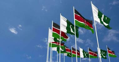 Pakistan and Kenya Flags Waving Together in the Sky, Seamless Loop in Wind, Space on Left Side for Design or Information, 3D Rendering video