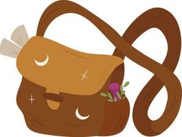 Magic shoulder bag with potion, scroll and leaves for wizard, magician and whitch.Vector vector