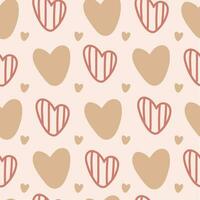 Hand draw Valentine's Day seamless pattern of hearts in doodle style. Brown and red colors.Vector. vector