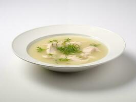 AI generated Chicken soup on a plate photo