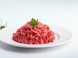 AI generated minced meat on a white plate photo