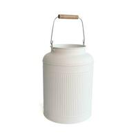 white bucket empty home gardening bucket. milk can with handle, isolated on a white background. photo