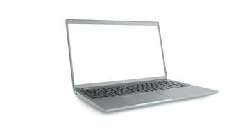 Front view of Laptop with blank white screen for put on a show, isolated on white background, mockup template, with clipping path. photo