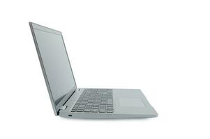 side view of Laptop with blank white screen for put on a show, isolated on white background, mockup template, with clipping path. photo