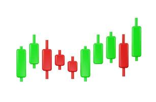 Uptrend bullish candlestick finance chart, stock market, crypto trading graph red and green with volume indicator. 3d render illustration photo