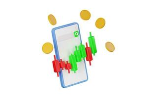 smartphone with stock trading graph, cryptocurrency, finance business investment, growing strategy chart, Business concept. 3d rendering Illustration photo