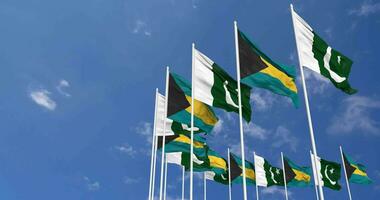 Pakistan and Bahamas Flags Waving Together in the Sky, Seamless Loop in Wind, Space on Left Side for Design or Information, 3D Rendering video