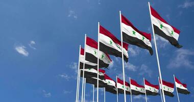 Syria Flags Waving in the Sky, Seamless Loop in Wind, Space on Left Side for Design or Information, 3D Rendering video