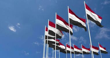 Yemen Flags Waving in the Sky, Seamless Loop in Wind, Space on Left Side for Design or Information, 3D Rendering video