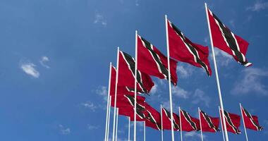 Trinidad and Tobago Flags Waving in the Sky, Seamless Loop in Wind, Space on Left Side for Design or Information, 3D Rendering video