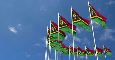 Vanuatu Flags Waving in the Sky, Seamless Loop in Wind, Space on Left Side for Design or Information, 3D Rendering video