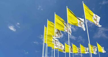 Vatican City Flags Waving in the Sky, Seamless Loop in Wind, Space on Left Side for Design or Information, 3D Rendering video