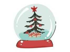 christmas tree inside a glass globe with presents vector