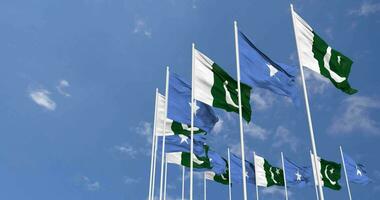 pakistan och somalia flaggor vinka tillsammans i de himmel, sömlös slinga i vind, Plats på vänster sida för design eller information, 3d tolkning video