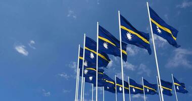 Nauru Flags Waving in the Sky, Seamless Loop in Wind, Space on Left Side for Design or Information, 3D Rendering video