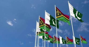 Pakistan and Vanuatu Flags Waving Together in the Sky, Seamless Loop in Wind, Space on Left Side for Design or Information, 3D Rendering video