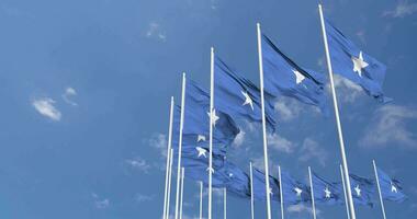 Somalia Flags Waving in the Sky, Seamless Loop in Wind, Space on Left Side for Design or Information, 3D Rendering video