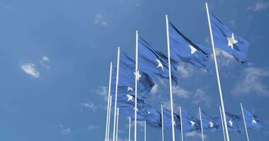 Somalia Flags Waving in the Sky, Seamless Loop in Wind, Space on Left Side for Design or Information, 3D Rendering video