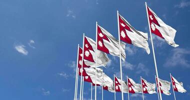 Nepal Flags Waving in the Sky, Seamless Loop in Wind, Space on Left Side for Design or Information, 3D Rendering video