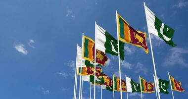 Pakistan and Sri Lanka Flags Waving Together in the Sky, Seamless Loop in Wind, Space on Left Side for Design or Information, 3D Rendering video