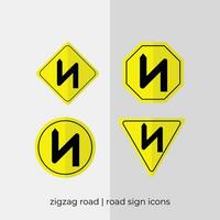different zigzag road road sign vector collection in yellow icons