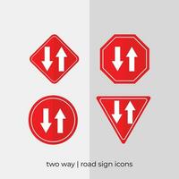 different two way road sign vector collection in red icons