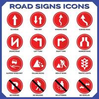 vector graphics for road signs collection round shape in white and red