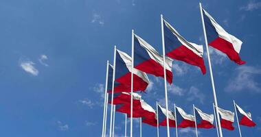 Czech Republic Flags Waving in the Sky, Seamless Loop in Wind, Space on Left Side for Design or Information, 3D Rendering video