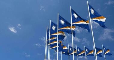 Marshall Islands Flags Waving in the Sky, Seamless Loop in Wind, Space on Left Side for Design or Information, 3D Rendering video