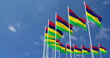 Mauritius Flags Waving in the Sky, Seamless Loop in Wind, Space on Left Side for Design or Information, 3D Rendering video