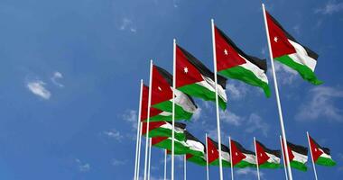 Jordan Flags Waving in the Sky, Seamless Loop in Wind, Space on Left Side for Design or Information, 3D Rendering video