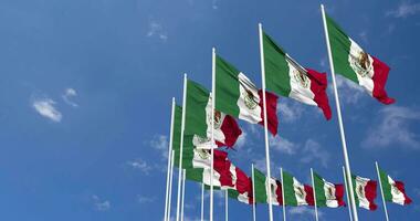 Mexico Flags Waving in the Sky, Seamless Loop in Wind, Space on Left Side for Design or Information, 3D Rendering video