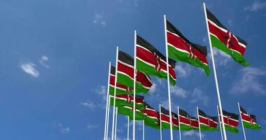 Kenya Flags Waving in the Sky, Seamless Loop in Wind, Space on Left Side for Design or Information, 3D Rendering video