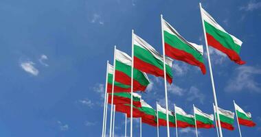 Bulgaria Flags Waving in the Sky, Seamless Loop in Wind, Space on Left Side for Design or Information, 3D Rendering video