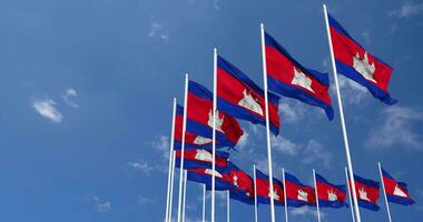 Cambodia Flags Waving in the Sky, Seamless Loop in Wind, Space on Left Side for Design or Information, 3D Rendering video