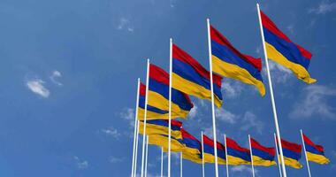 Armenia Flags Waving in the Sky, Seamless Loop in Wind, Space on Left Side for Design or Information, 3D Rendering video