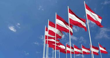 Austria Flags Waving in the Sky, Seamless Loop in Wind, Space on Left Side for Design or Information, 3D Rendering video