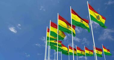 Bolivia Flags Waving in the Sky, Seamless Loop in Wind, Space on Left Side for Design or Information, 3D Rendering video