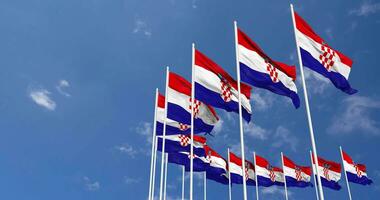 Croatia Flags Waving in the Sky, Seamless Loop in Wind, Space on Left Side for Design or Information, 3D Rendering video