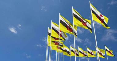 Brunei Flags Waving in the Sky, Seamless Loop in Wind, Space on Left Side for Design or Information, 3D Rendering video