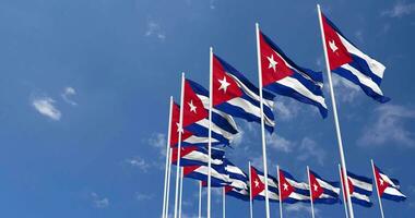 Cuba Flags Waving in the Sky, Seamless Loop in Wind, Space on Left Side for Design or Information, 3D Rendering video