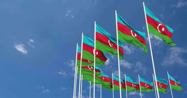 Azerbaijan Flags Waving in the Sky, Seamless Loop in Wind, Space on Left Side for Design or Information, 3D Rendering video