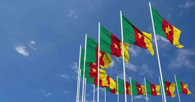 Cameroon Flags Waving in the Sky, Seamless Loop in Wind, Space on Left Side for Design or Information, 3D Rendering video