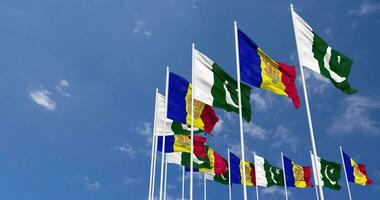 Pakistan and Andorra Flags Waving Together in the Sky, Seamless Loop in Wind, Space on Left Side for Design or Information, 3D Rendering video