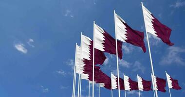 Qatar Flags Waving in the Sky, Seamless Loop in Wind, Space on Left Side for Design or Information, 3D Rendering video