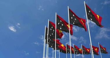Papua New Guinea Flags Waving in the Sky, Seamless Loop in Wind, Space on Left Side for Design or Information, 3D Rendering video