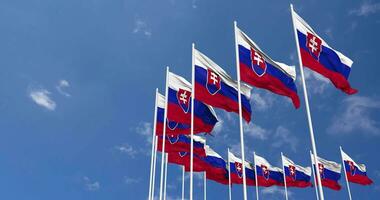 Slovakia Flags Waving in the Sky, Seamless Loop in Wind, Space on Left Side for Design or Information, 3D Rendering video